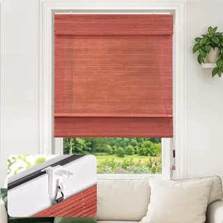 Victoria M. Klemmfix Bambus Raffrollo Sonnenschutz Sichtschutz Rollo Seitenzugrollo ohne Bohren, für Fenster und Türen, 80 x 220 cm, Kirsche