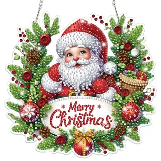 Lxmsja Weihnachten Diamond Painting Anhänger, 5D Diamond Painting Fensterbilder Weihnachtsmann für Erwachsene, Weihnachtsgeschenke Bastelset Kreativ Set Ornament Tür Fenster Wand Decor