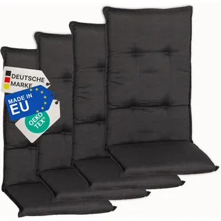 NYVI Gartenstuhl Auflagen Hochlehner 4er Set Barcelona - UV-Beständig, Atmungsaktiv, Strapazierfähig - Hochlehnerauflagen Sitzkissen Outdoor - Sitzauflagen für Gartenstühle 118x50cm Dunkelgrau