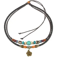 Ancient Tribe Halskette, verstellbar, einzigartig, aus schwarzem Hanf, türkisfarbene Perle, Leder, Perlen, Türkis, Leder, Perle, Perlen, Türkis