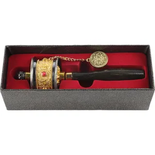 Legierung tibetische Sechs-Wörter-Mantra-Handkurbel-Gebetsmühle (Gold)