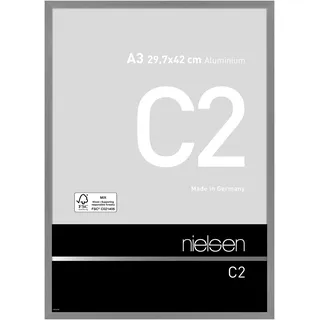 nielsen Aluminium Bilderrahmen C2, 29,7 x 42 cm (A3), Grau | Aluminium Posterrahmen im Hoch- & Querformat zum Aufhängen Grau gebürstet Echtglas