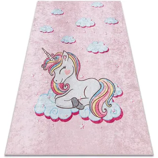 JUNIOR 51855.804 Einhorn, Wolken für Kinder Anti-Rutsch - rosa Rosa 160x220 cm