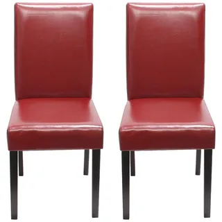 2er-Set Esszimmerstuhl Stuhl Küchenstuhl Littau ~ Leder, rot, dunkle Beine