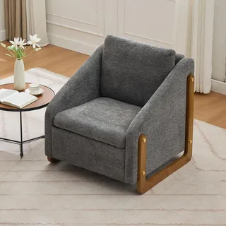 Moderner Sessel,Akzentstuhl für Wohnzimmer,Loungesessel,moderner Stuhl mit Armlehne aus Holz,mit Rückenkissen, grauer Chenillestoff,73,5*73,5*73,5 cm - Grau