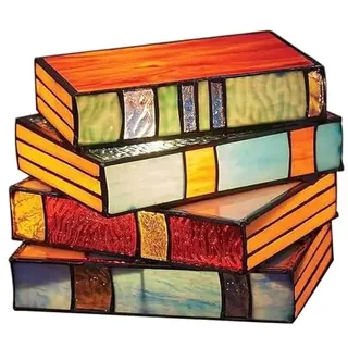 UKCOCO Tischlampe Mit Gestapelten Büchern Vintage Stil Bunte Glas Nachttischlampe Für Schlafzimmer Wohnzimmer Schreibtisch Dekorative Stimmungsbeleuchtung Batteriebetrieben