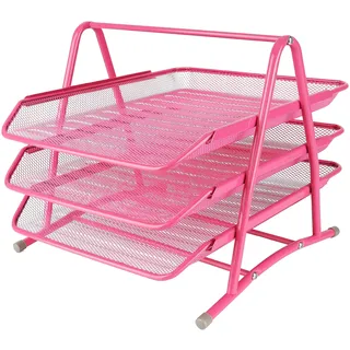 Belle Vous 3-Stufige Rosa Mesh Briefablage A4 - Dokumentenablage Metall Ablage Schreibtisch Ablagesystem - Für Büro, Schreibtisch/Tisch, Zuhause, Arbeitszimmer & Schule