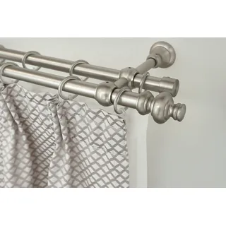 GARESA »ANDREA« silber (mattnickelfarben), L:210cm Ø:20mm, Metall, Gardinenstangen, Gardinenstange, Vorhanggarnitur, verlängerbar, Endknopf Profil groß, mit Ringen,