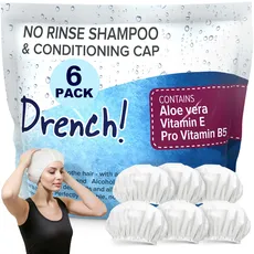 Drench! Haarwaschhauben 6x Haar Shampoo Cap - 6er Pack - Haare Waschen ohne Wasser - Waschhaube mit Conditioner - Mit Aloe Vera Vitamin E und Provitamin B5