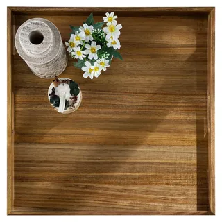 Hanobe Tablett Serviertablett Holztablett Groß: Rustic XXL Holz Dekotablett Gross 50cm für Hocker - Vintage Dunkel Braun Quadratisch Deko Tabletts für Bett Couch