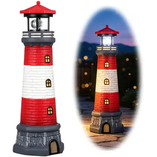 Solar Leuchtturm außen wetterfest, Leuchtturm garten solar für draußen | Solarleuchtturm mit Drehlicht, wetterfeste Leuchtturm Gartenstatue aus Kunstharz als maritime Dekoration für Terrasse & Hof