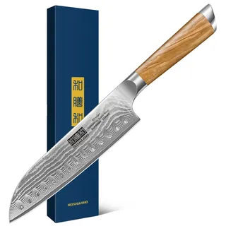 HOSHANHO Damast Santokumesser 18 cm Olivenholzgriff geschmiedet