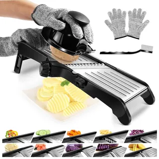 Myiosus Mandoline Gemüsehobel Verstellbar 10 in 1, Edelstahl Mandoline Gemüsehobel für Slice & Julienne, Multifunktion Gemüseschneider für Gemüse, Obst, Kartoffeln, Tomaten, Senden Reinigungsbürste