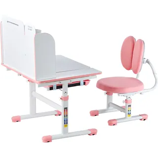 SucceBuy Kinder-Arbeitsstuhl und Schreibtisch, höhenverstellbar, mit Bücherregal und Schublade, Rosa - Rosa