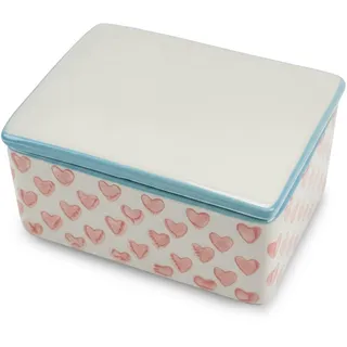 PARUSIA Butterdose Porzellan mit Deckel, Steingut Geschirr, Butterdosen in 4 verschiedenen Designs: Blüten, Ornamente, Herzen, vintage, Butterdose Keramik für Butter (Herzen rot)