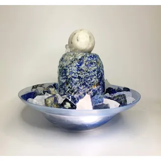 Kugelbrunnen Salonica-Sodalith mit Beleuchtung (Schalenfarbe: Blau)