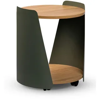 Xora Couchtisch , Grün, Eichefarben , Metall, Holzwerkstoff , rund , 40x48x40 cm , offenes Fach, einfacher Aufbau , Wohnzimmer, Wohnzimmertische, Couchtische, Couchtische rund