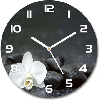 Wanduhr aus Glas 30fi Glasbild Glasuhr Gehärtetes Glas - weisse-zeiger - Orchid - Schwarz