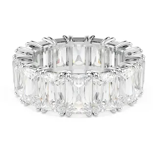 Swarovski Matrix Vittore Ring, Weißer, Rhodinierter Damenring mit Rechteckigen Weißen Kristallen im Baguette-Schliff in Durchgehender Reihe, Größe: 60