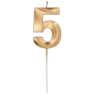 Folat 24235 Kuchen Kerze Glamour Ziffer/Zahl 5 Gold Metallic Geburtstagskerzen für Geburtstag, Geburtstagsdeko, für Kinder Partys, Hochzeiten, Firmenfeiern, Jubiläen