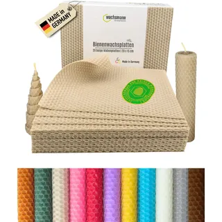 Wachsmann 20 Bienenwachsplatten aus Deutschland, beige, Wachsplatten 20 x 15 cm, Bienenwachs Kerzen selber machen, Kerzenwachs