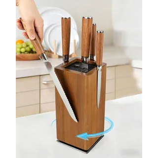 Messerblock Magnetisch -KUCHEASY Drehbar 360 Grad Magnetisch Ohne Messer -Magnetischer Messerblock Holz -Universal Messerhalter Magnetisch Messerständer für Küchentheke magnetic knife holder