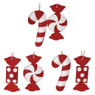 Kersthangers Filz Bonbon Dekoration Set von 12 Multicolor Weihnachtsbaum - Rot, Weiß, Bunt