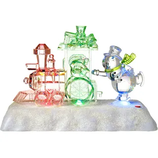 WeRChristmas Farbwechsel LED-Spieluhr Weihnachten Zug und Schneemann Szene Dekoration, Kunststoff, Mehrfarbig, 20 cm