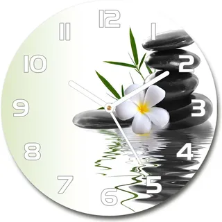 Wanduhr aus Glas 30fi Glasbild Glasuhr Gehärtetes Glas - weisse-zeiger - Orchid and stones - Schwarz
