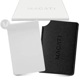 MAGATI Handspiegel klein inkl. Schutzhülle, Spiegel in Kreditkartenformat mit Griff aus Edelstahl, Taschenspiegel, Kosmetikspiegel, Kleiner Spiegel, schminkspiegel 9.5x5.5cm, 1 Stück