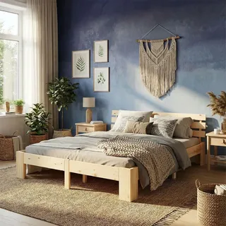 Homestyle4u Holzbett 140 x 200 cm Braun