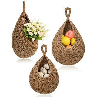 Hängekorb Obstkorb Hängend Wandkorb, Hängekorb Küche 3 Stück | Hängekörbe für Küche, Obst-Aufbewahrungskorb, Bad und Wohnzimmer - platzsparend für Obst und Gemüse Aufbewahrung