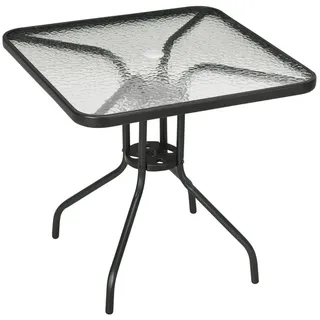 Outsunny Gartentisch Abnehmbar Metall 76x76 cm Wetterfest quadrarisch Balkontisch mit Schirmloch, rutschfest Buffettisch Campingtisch Terrassentisch