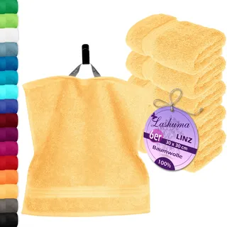 Lashuma Linz Waschlappen Frottee 30x30 cm, 6er Handtücher Set flauschig, Seiftücher Premium Aprikose Gelb