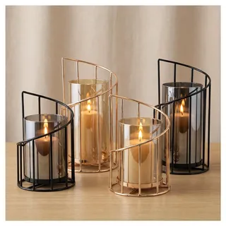 4 Stück Windlicht Kerzenständer Deko Schwarz & Golden,Set Windlicht Outdoor | Glas Metall Kerzenhalter Höhen 19.5&15.5cm für Wohnzimmer,Badezimmer,Windlichter Draußen und Drinnen(Kerzen Nicht Enthalten)