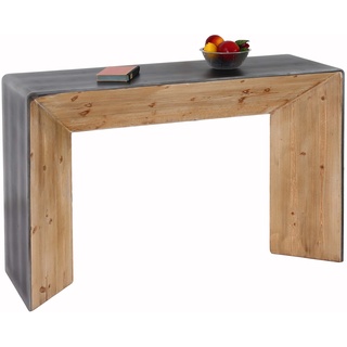 Mendler Konsolentisch HWC-L76, Telefontisch Beistelltisch Tisch, Industrial Massiv-Holz MVG, 80x60x40cm natur mit Metall-Optik