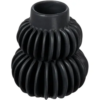 Bloomingville Modernes Plissiertes Steingut, Schwarze Vase