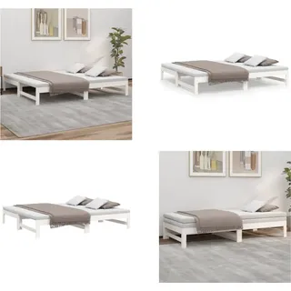 vidaXL Tagesbett Ausziehbar Weiß 2x(75x190) cm Massivholz Kiefer - Tagesbett - Tagesbetten - Schlafsofa - Gästebett - Weiß