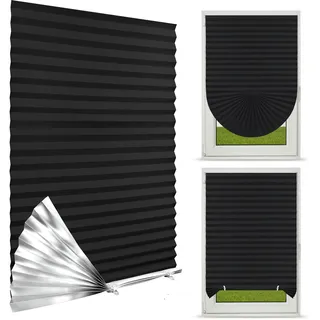 NUTKIT Plissee ohne Bohren, 90% Verdunkelung Plissee(Schwarz, 60x150cm) | Verdunkelung Doppelplissee, Sonnenschutz Thermo Plissees zum Kleben, Faltrollos für Fenster, Plisseerollo für Fenster