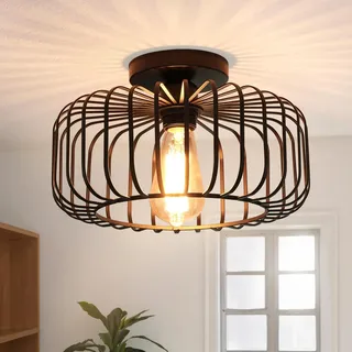 FRIDEKO HOME Deckenlampe Schwarz Modern Deckenlampe aus Metall E27-Fassung,1 Flammige Runde Lampenschirm Hängelampe für Küche Flur Wohnzimmer Schlafzimmer Esszimmer