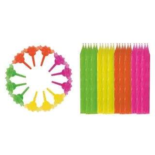 STYLEX® Geburtstagskerzen-Set, 36-teilig, Kerzen in verschiedenen Farben inkl. 12 Kerzenhalter, 1 Set = 24 Kerzen + 12 Kerzenhalter