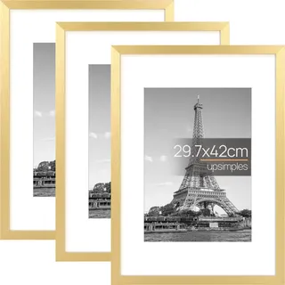 upsimples 3 Pack Bilderrahmen A3 Gold, Picture Frame für Hochzeit, Fotos