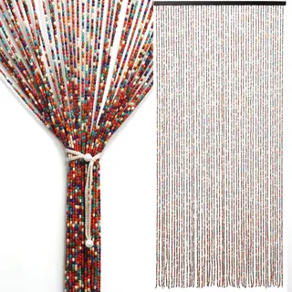 ANEELV Handgefertigter Perlenvorhang für Balkontüren und Fenster, 52 Stränge Holzperlen, Bohemian-Stil, Regenbogenfarben, geeignet für Fenster, Zimmer, Flure oder Trennwände, 90 x 190 cm