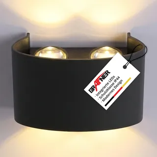 Grafner UP and DOWN Aluminium Wandlampe mit 4 Watt LED-Leuchtmittel, schwarz, 4 x 1 Watt SMD LED, IP54, für außen und innen, KEIN ROST – Pulverbeschichtung, oben unten Wandleuchte Lampe Außen rund