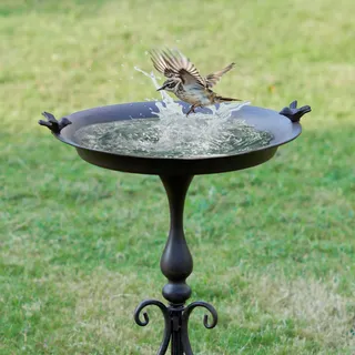 MNRYLKB 45,7 x 71,1 cm (B x H), große Metall-Vogeltränke mit Ständer, Vogeltränke für den Außenbereich, Metall-Vogeltränken/Futterspender, für Garten, Hof, Dekoration