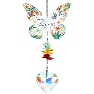 Schwester Geschenk, Schmetterling Sonnenfänger Glücksbringer Kristall Anhänger, Schweste Geschenk Geburtstag, für Weihnachten, Ostern, Abschluss und Jubiläum