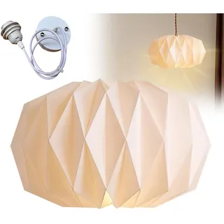 Origami Papier Lampenschirm - Nordische Kreativpapier Papierlampe Deko Hängelampe Schlafzimmer,Papierlampenschirm Mit Lampenaufhängung (E27-Hängeleuchte),für Wohnzimmer,Schlafzimmer,Esszimmer