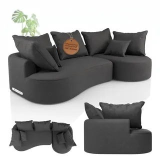 Juskys Sofa Tirano - Ecksofa L-Form, inkl. Kissen, 4-Sitzer Eckcouch, Samt Dunkelgrau & Ottomane rechts