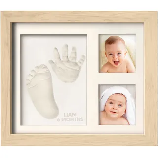 Baby Handabdruck und Fußabdruck Set - Gipsabdruck Baby Hand und Fuß für Neugeborene - Handabdruck Baby Bilderrahmen ​- Fußabdruck Baby Gipsabdruck Set - Baby Dusche Baby Abdruckset (Ash Wood)