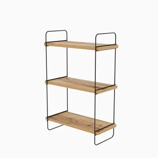 Calicosy Hängeregal Holzdekor Kiefer und Schwarz H66 cm – Pulalis , Apfelbaumfarben , Holzwerkstoff , 20x66x40 cm , Wohnzimmer, Regale, Wandregale